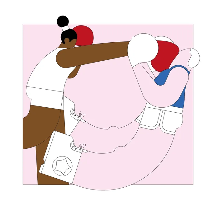Minimalist illustration of two boxers mid-punch by Tobias Wandres