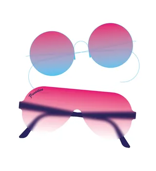 Two gradient sunglasses with pink and blue tones by Tobias Wandres