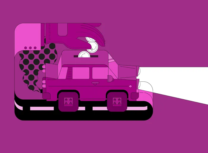 Abstract purple car illustration with geometric shapes