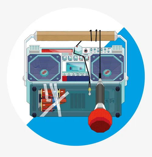 Illustration of a vintage boombox with microphone by Tobias Wandres