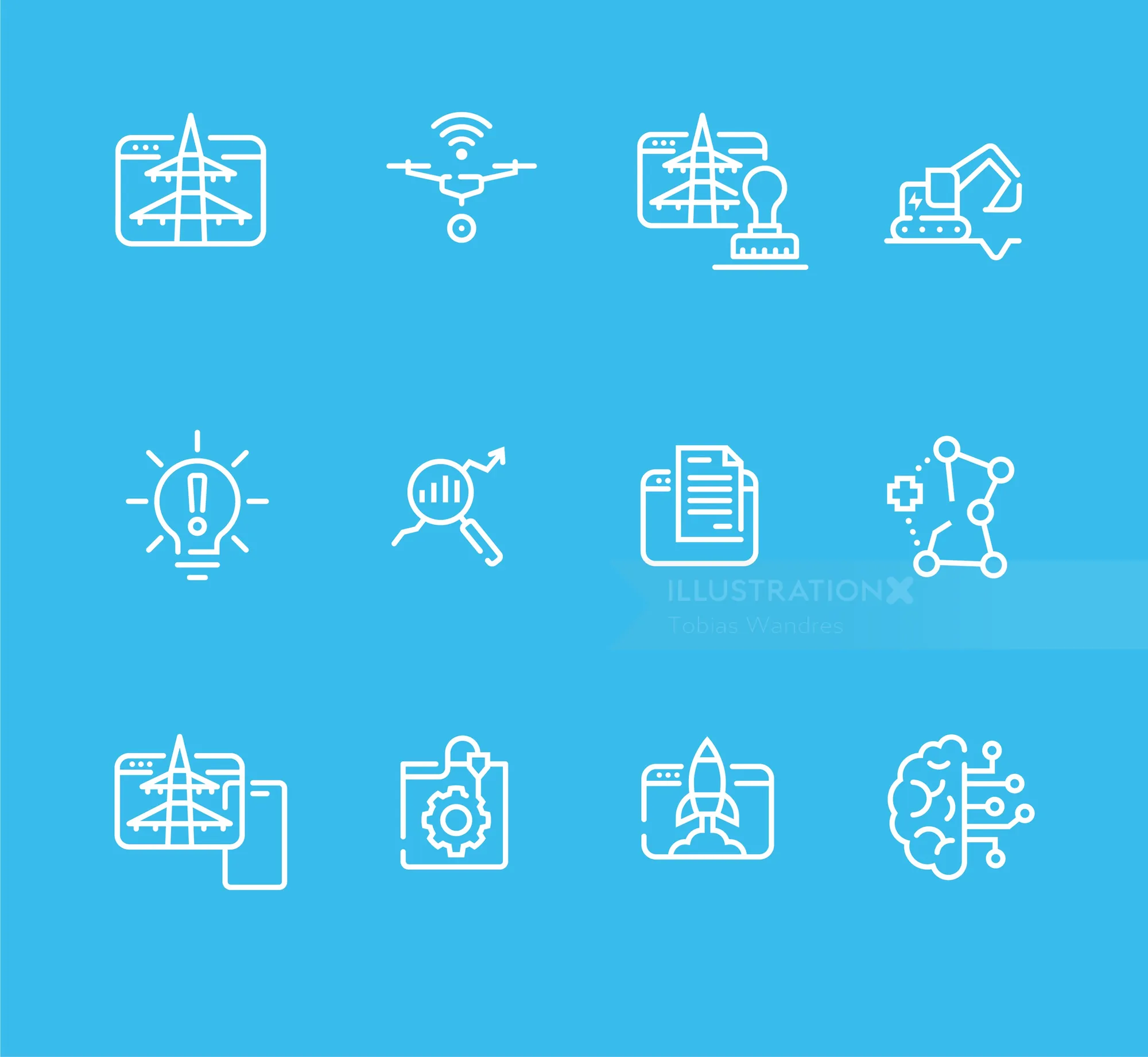 White artificial intelligence and technology icon set by Tobias Wandres