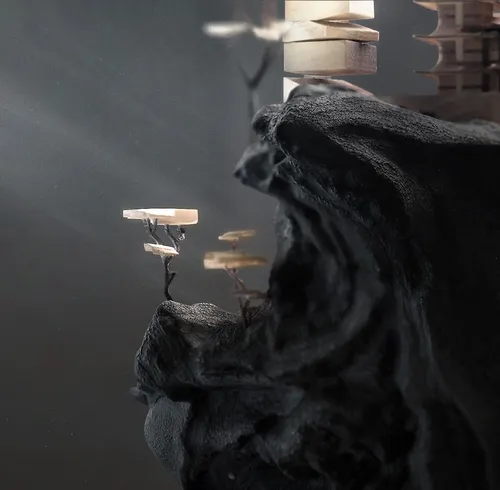 Cgi Illustration of wooden hill house