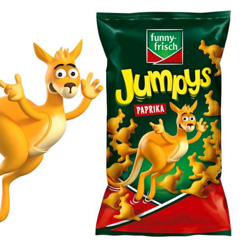 Illustration of Jumpys paprika snack bag with a kangaroo mascot by Tobias Wüstefeld