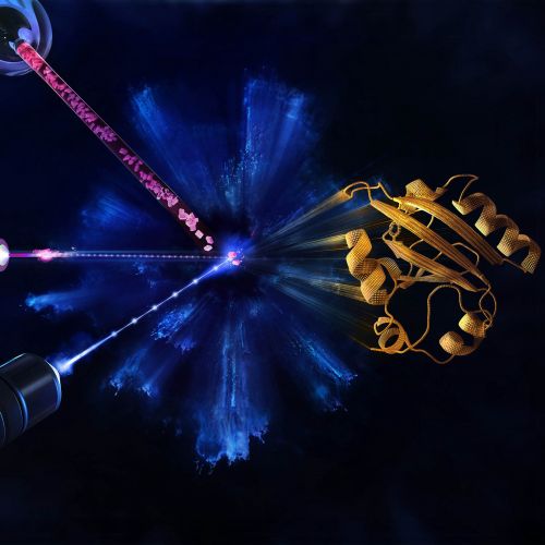 Molecular structure with lasers interacting, digital artwork by Tobias Wüstefeld