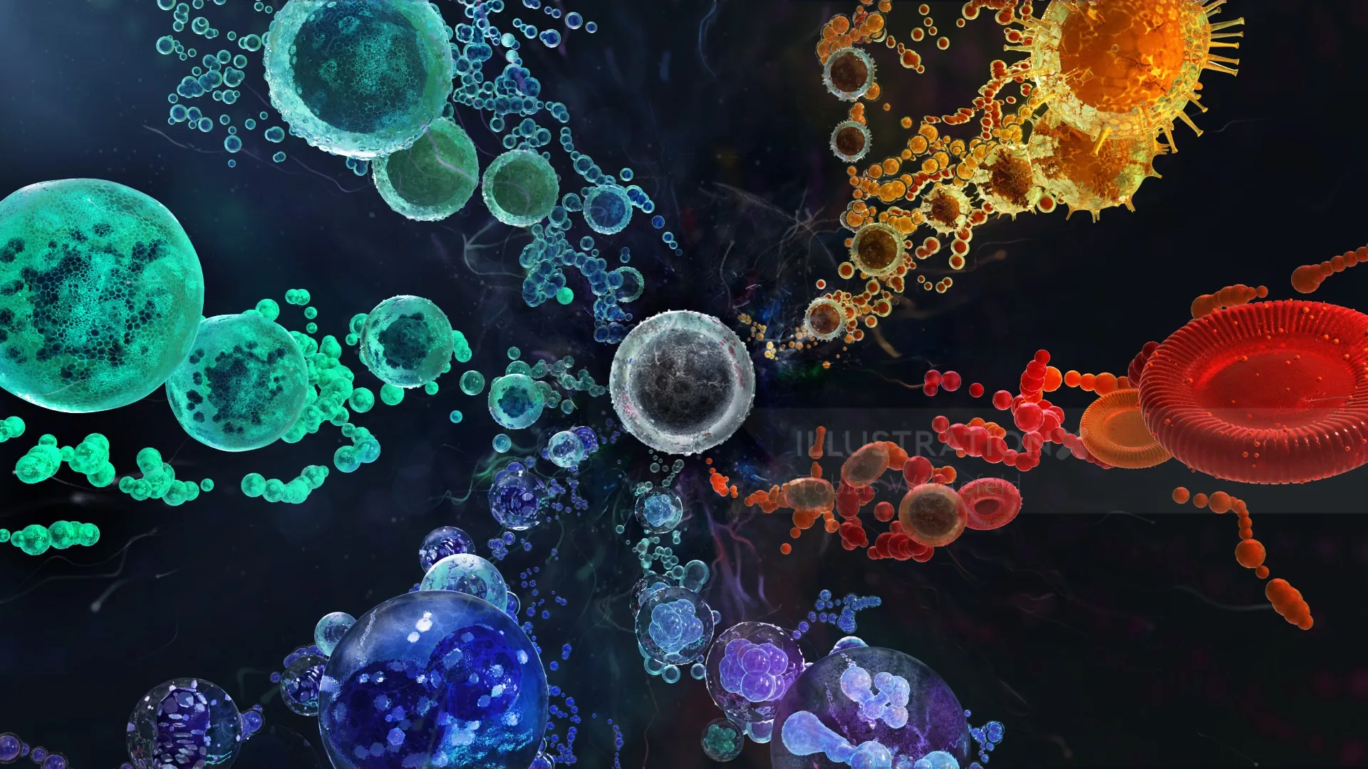 Colorful cellular and molecular structures in digital art by Tobias Wüstefeld