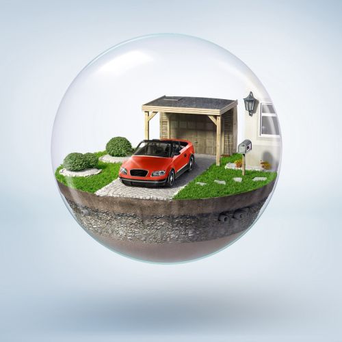 Photorealistic illustration of bubble car parking