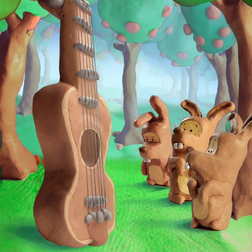 Character design of wooden rabbits 