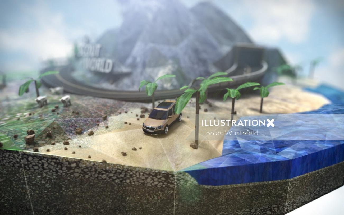 Nature illustration of driving on beach