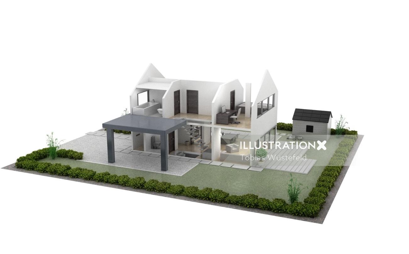 Architecture illustration of scale model house 