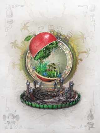 Ilustração 3D da floresta de maçãs 