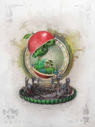 3D illustration of apple forest 