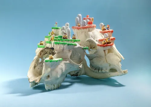 Cartoon illustration of skull house 