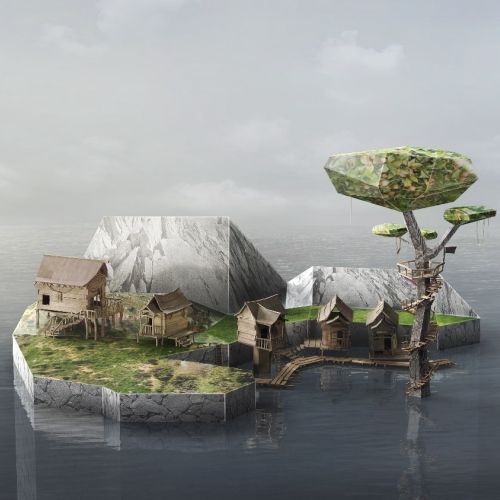 Cgi illustration of island house
