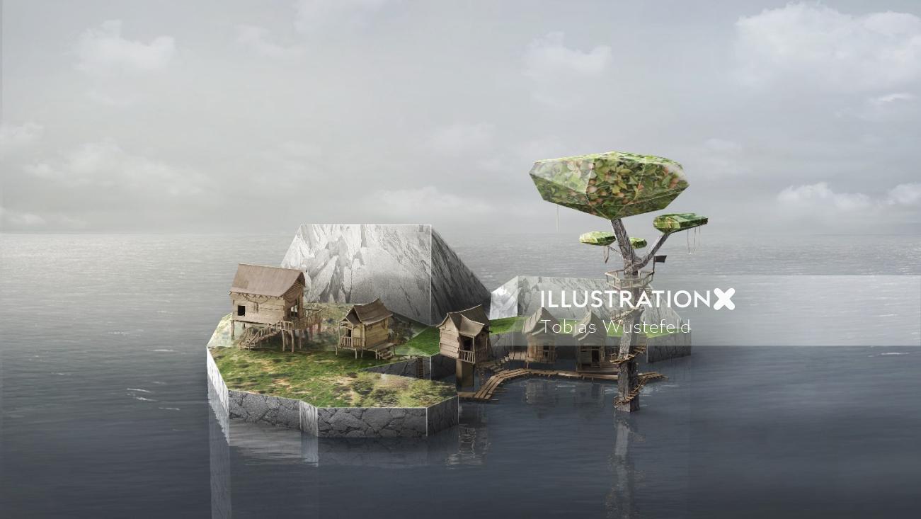 Illustration CGI de la maison de l&#39;île