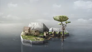 Cgi illustration of island house