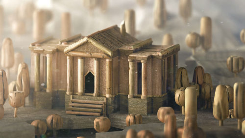 Ilustração 3D da casa de madeira