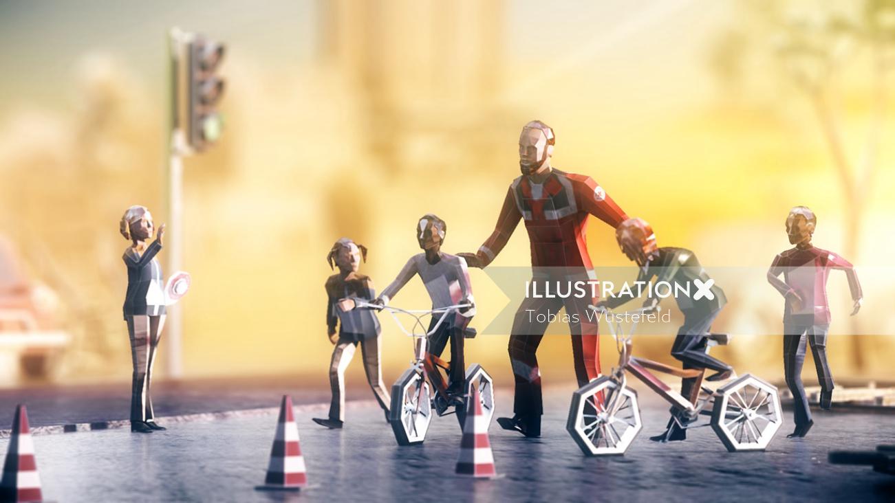 Illustration 3D du cyclisme pour projet main helfende