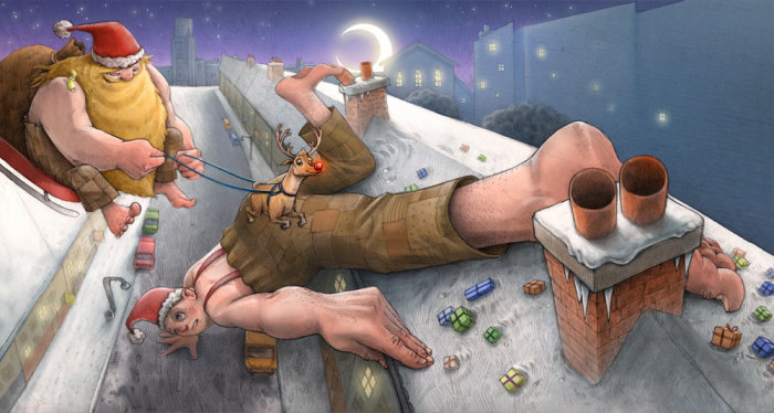 Illustration Of Bad Santa and the Boy 