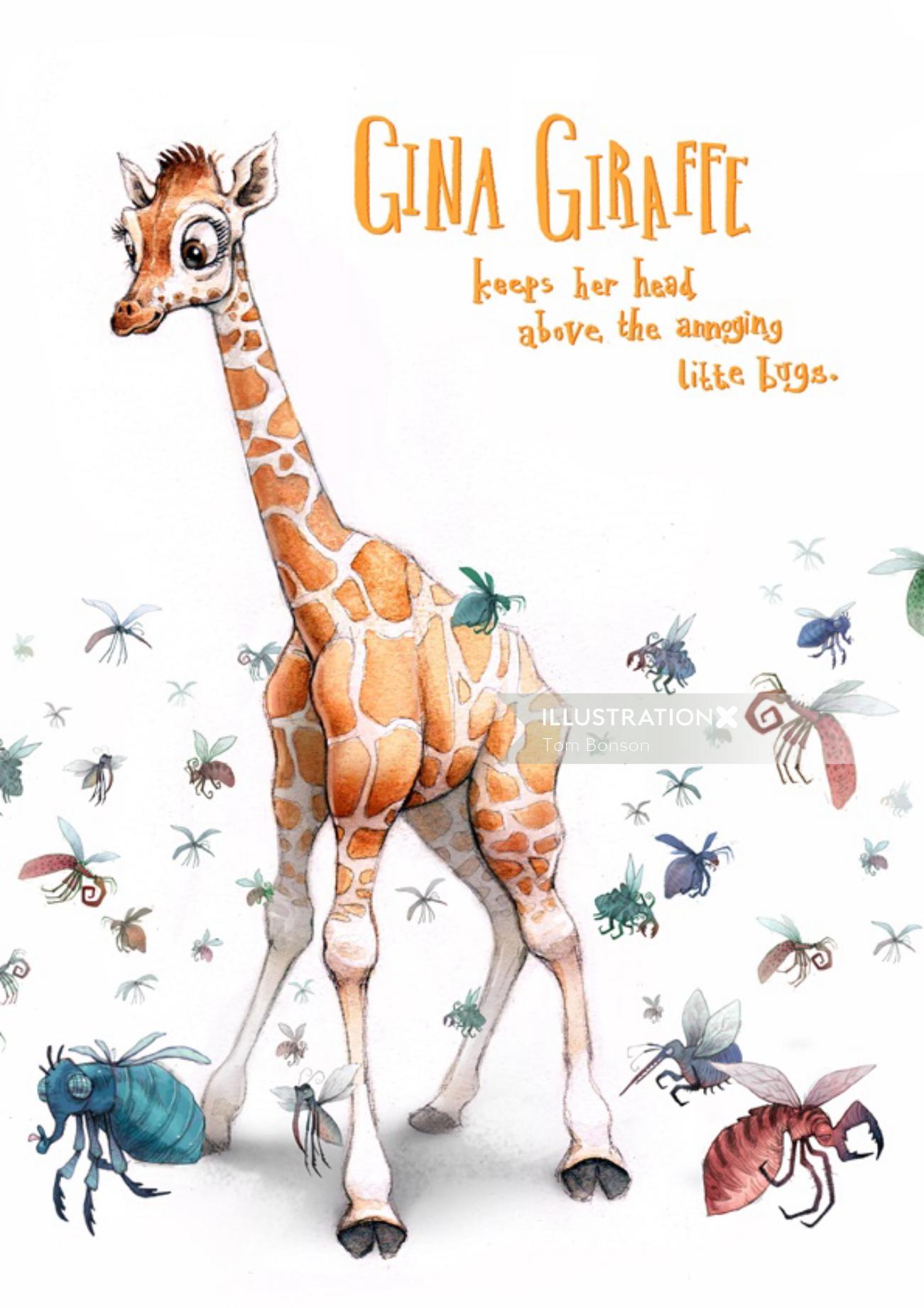 Aquarelle Dessin de Gina Giraffe et Bugs