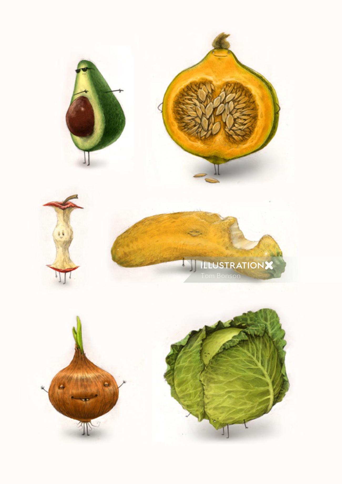Fruits pourris illustrés en tant qu&#39;être humain
