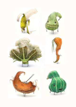 Ilustração de frutas e vegetais podres