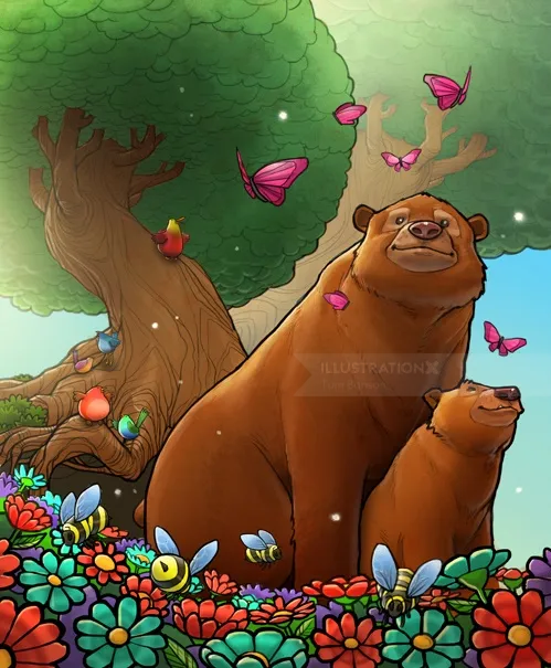 ジャングルの中でクマの子供たち
