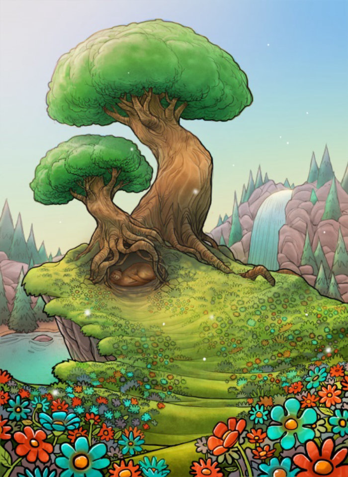 Diseño de fantasía infantil de árbol en la naturaleza.