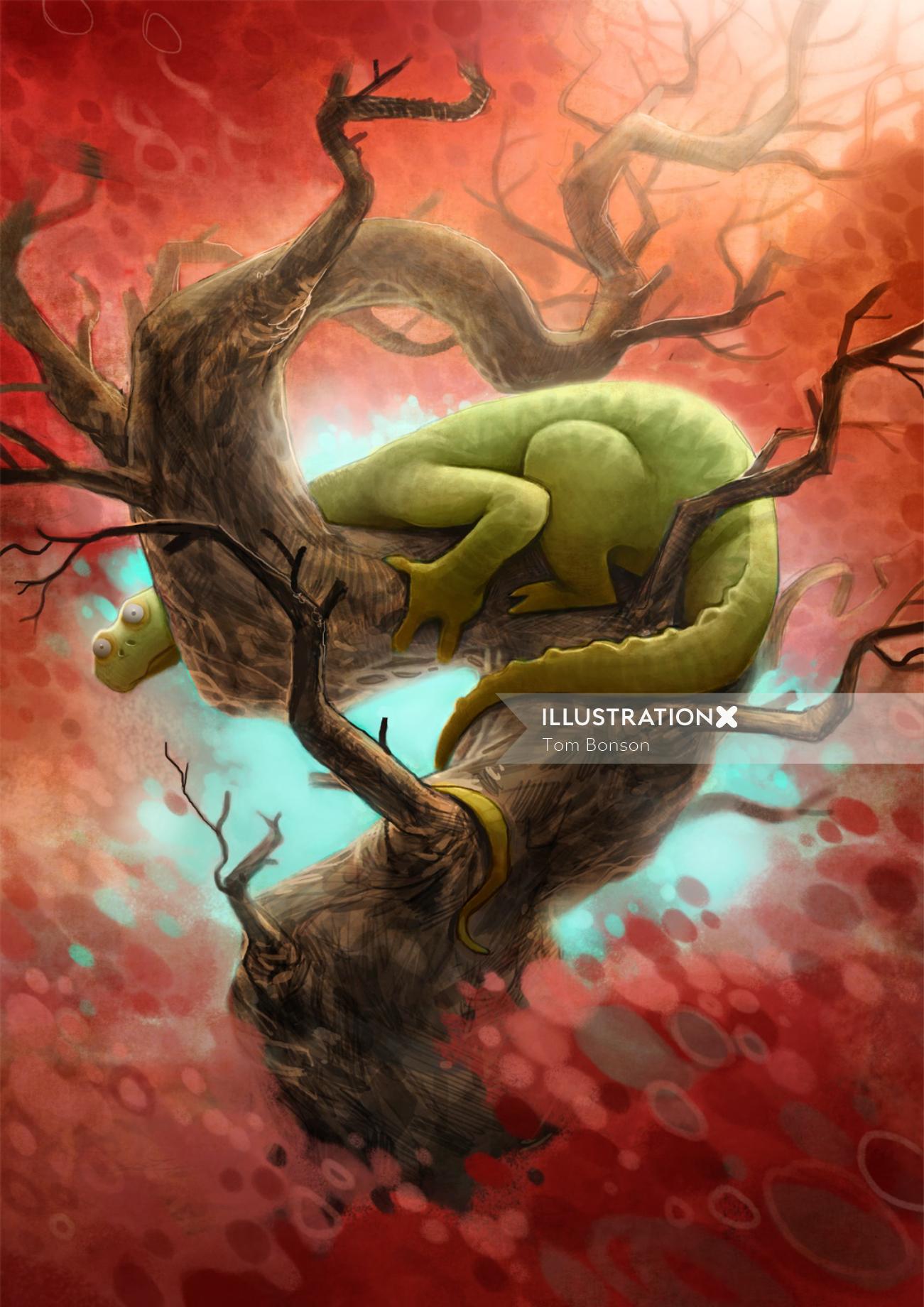 木の上の子供の恐竜