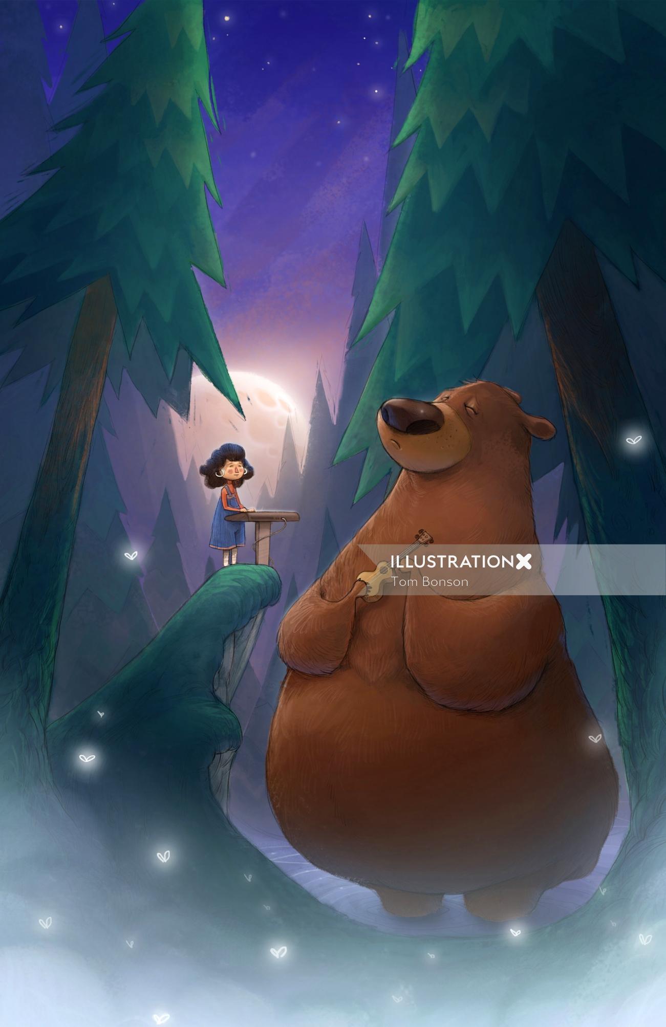 アニメーションのクマと女の子