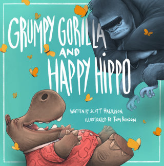 Capas de livros sobre hipopótamo feliz do gorila mal-humorado
