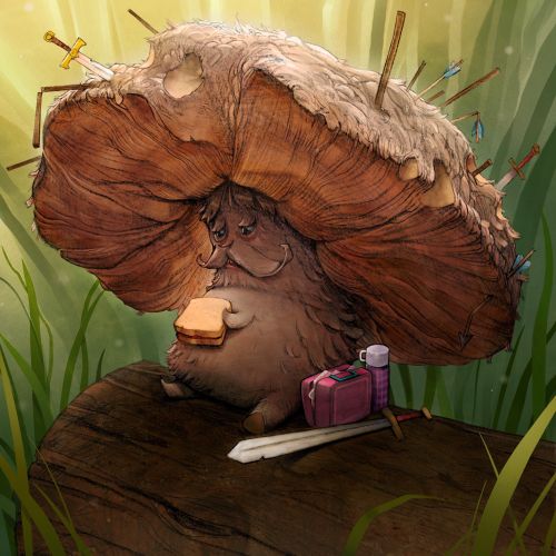 Character Design of tree eating sandwitch
