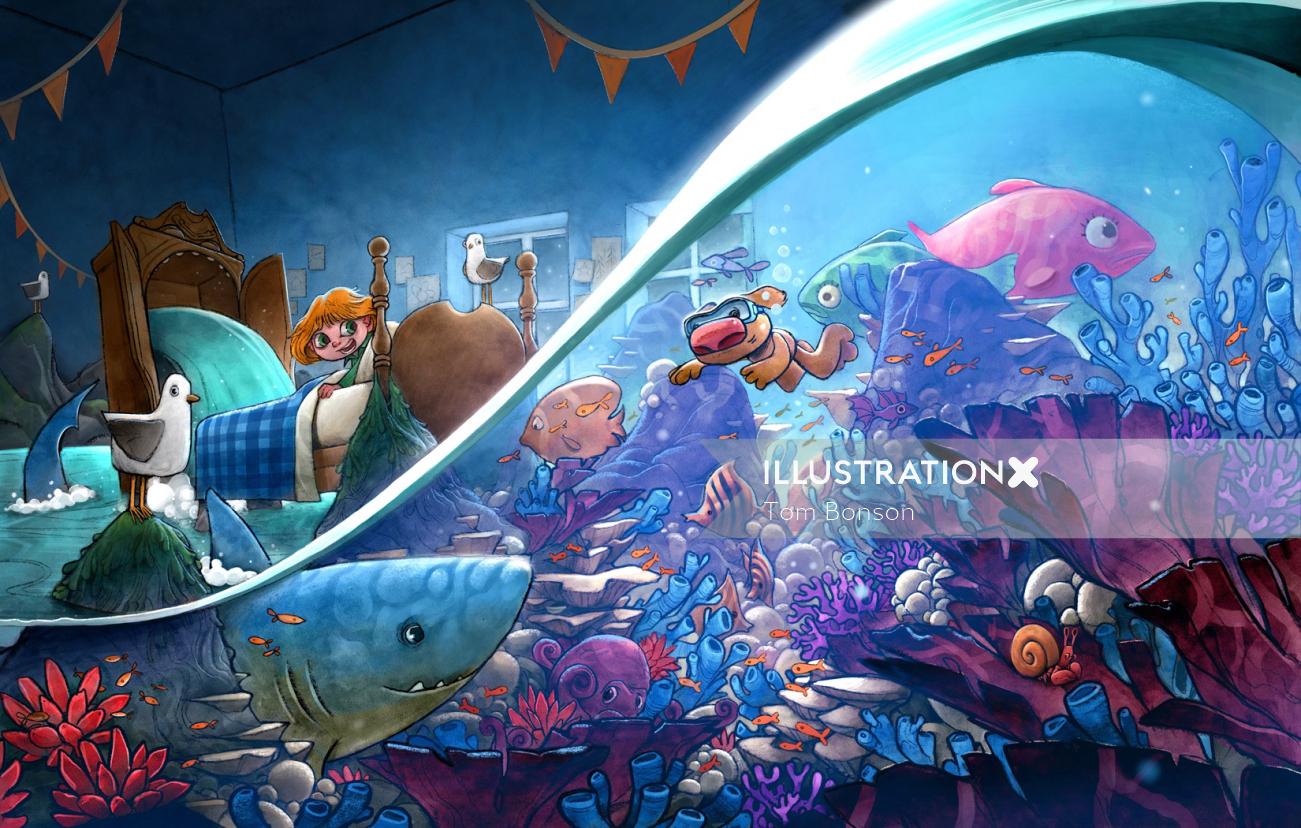 Aquarium de poissons de dessin animé