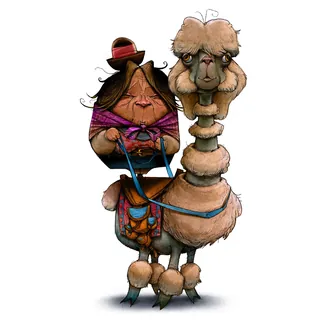 Cartoon llama with rider by Tom Bonson