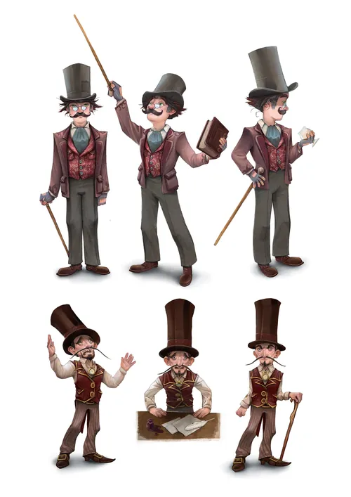 Victorian gentleman character poses with top hat and cane by Tom Bonson