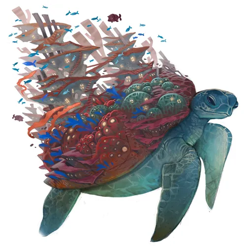 Kinderfantasiebild mit einer Schildkröte