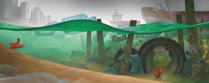 Underwater urban debris scene with green canopy by Tom Bonson