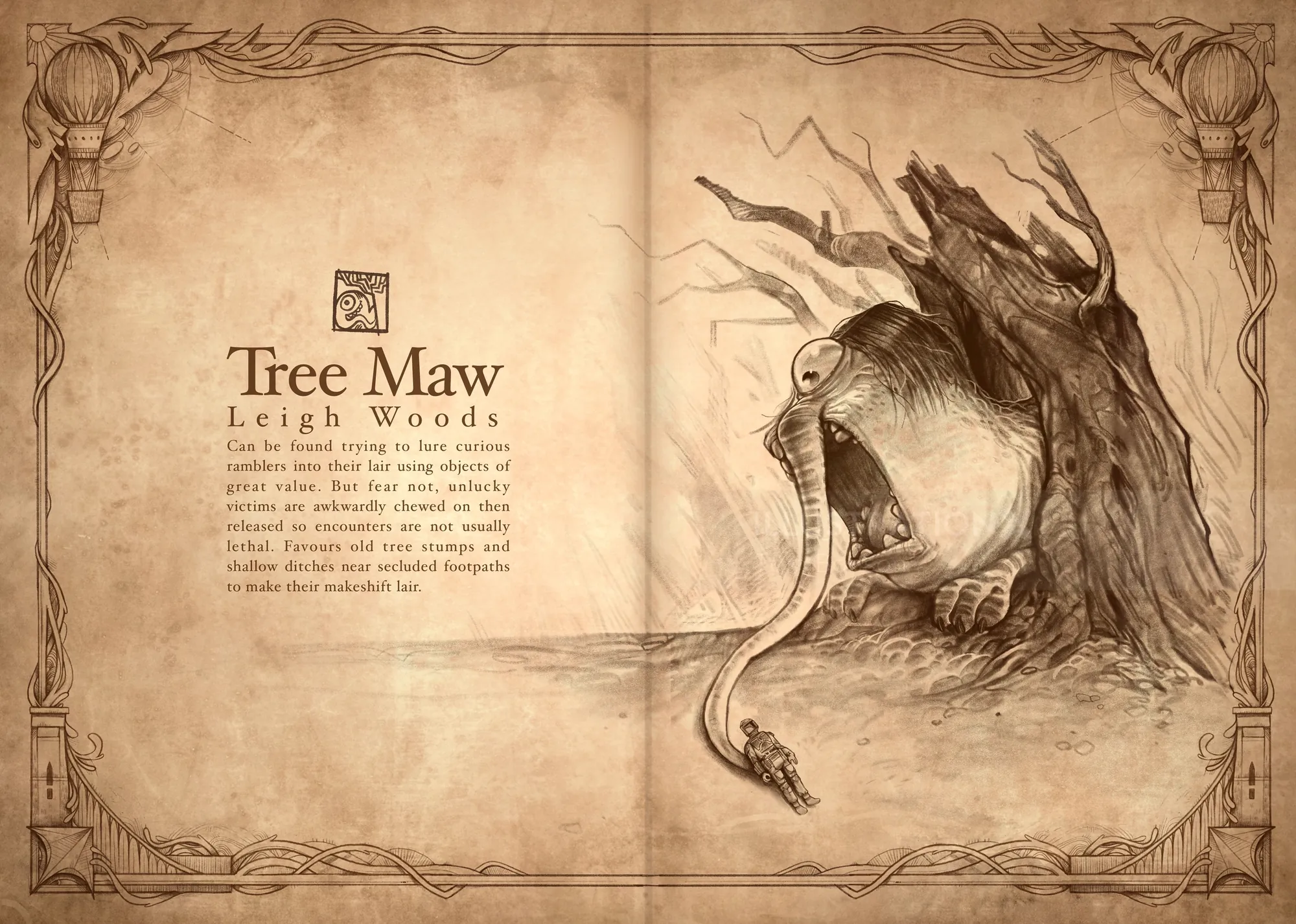 Tree Maw creature from Leigh Woods illustrated by Tom Bonson