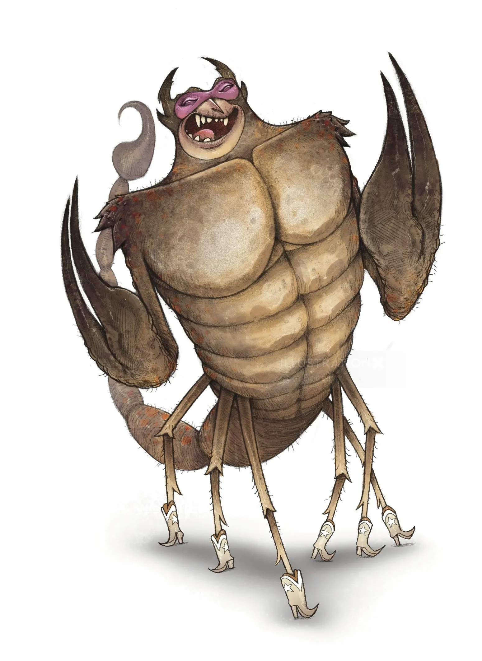 Monstruo musculoso parecido a un insecto con grandes garras y seis patas.