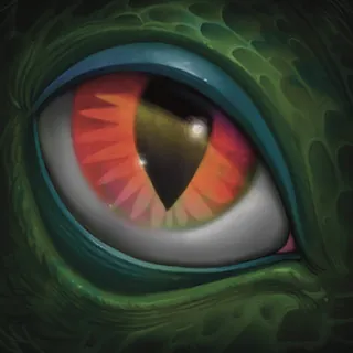 Close-up of a reptile's vibrant orange and green eye