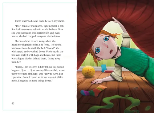 Illustration of girl crawling under bed with toys by Tom Bonson