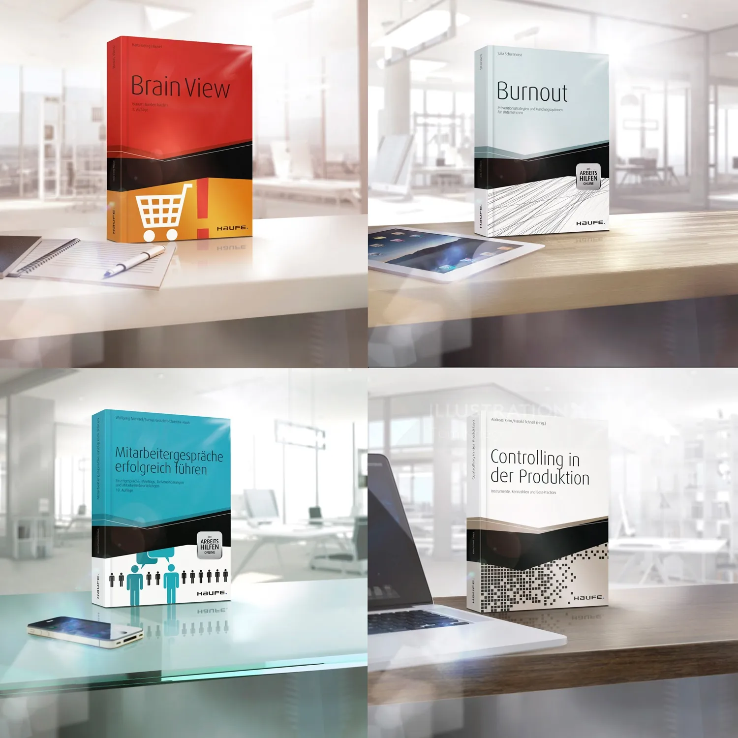 Unique book covers on office desks by Tom Krieger