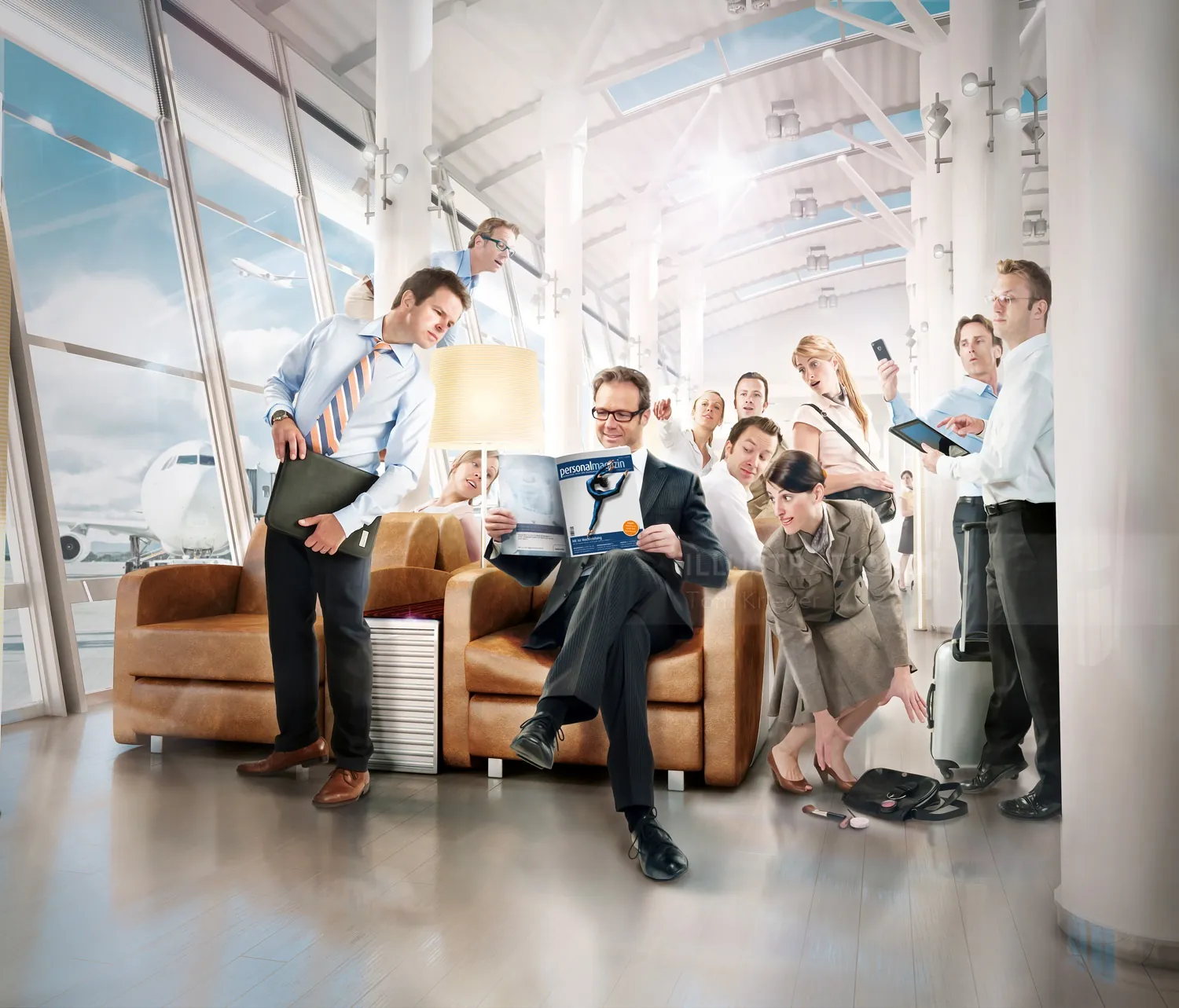 Office meeting with diverse employees working and discussing, by Tom Krieger