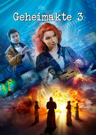 Sci-fi cover of Geheimakte 3 with two characters and an explosion by Tom Krieger
