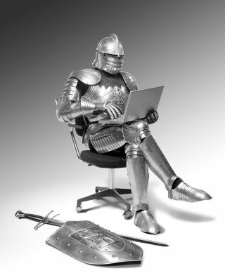 椅子に座るコンピューター生成の騎士
