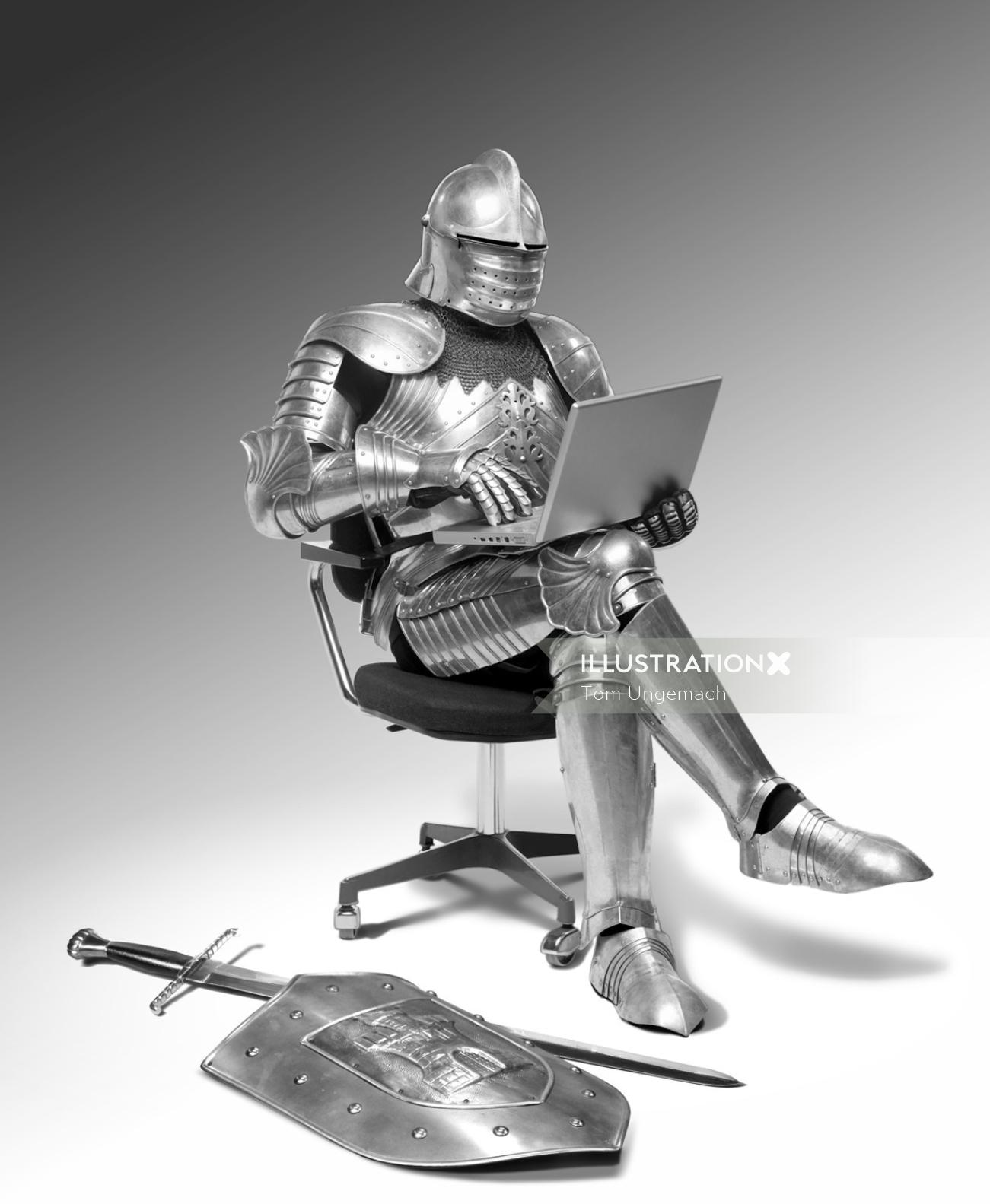椅子に座っているコンピューター生成の騎士