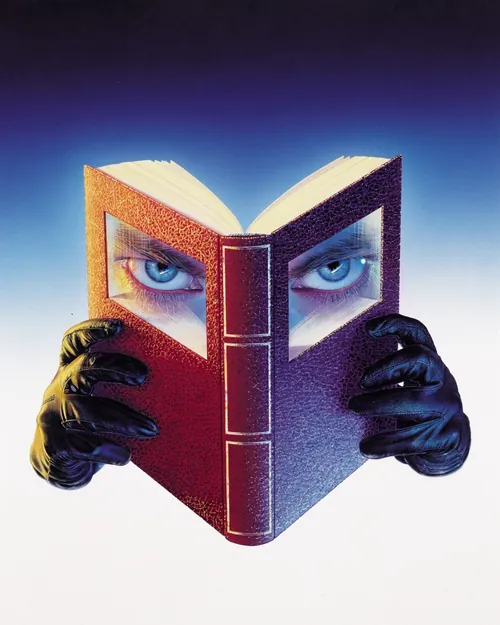 Surreal artwork of a book with human eyes visible, by Tom Ungemach