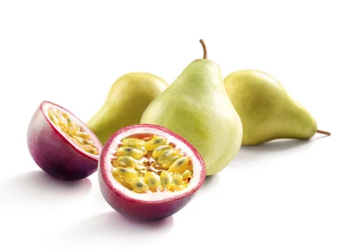 Still life with passion fruit and green pears by Tom Ungemach