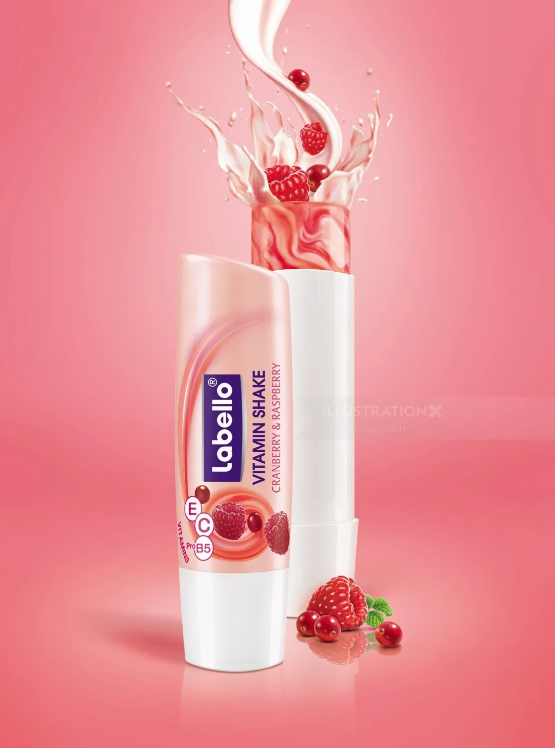 Labello Vitamin Shake lip balm with raspberry splash, artwork by Tom Ungemach
