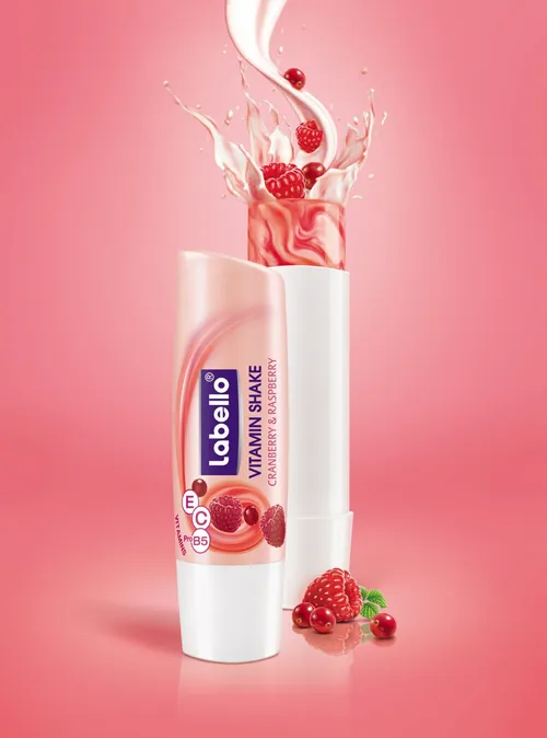 Labello Vitamin Shake lip balm with raspberry splash, artwork by Tom Ungemach