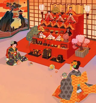 Traditional Japanese hina doll festival scene by Toma Nguyen